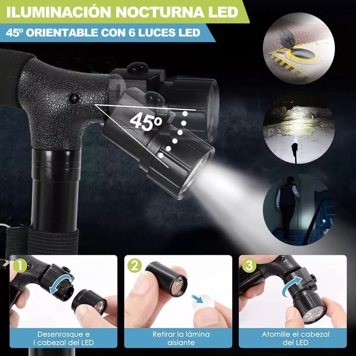 Bastón Cuatro Puntas Plegable