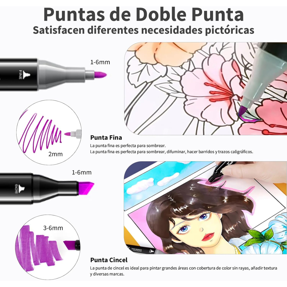 SET PROFESIONAL MARCADORES DOBLE PUNTA 60 PIEZAS
