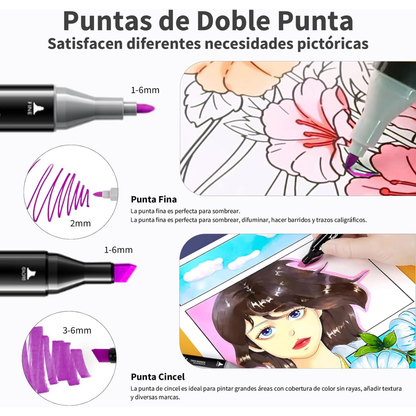SET PROFESIONAL MARCADORES DOBLE PUNTA 60 PIEZAS